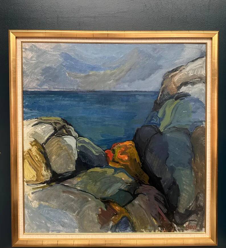 Large Original Swedish Oil on Canvas – “Storm Clouds Bohuslän” by Stig Delang – Signed – Vintage & Framed