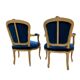 pair of Louis XV style armchairs in blue velvet