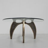 Bronze Brutalist coffee table with glass top
