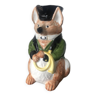 Ceramic jug representing a fox in hunting attire date 1986