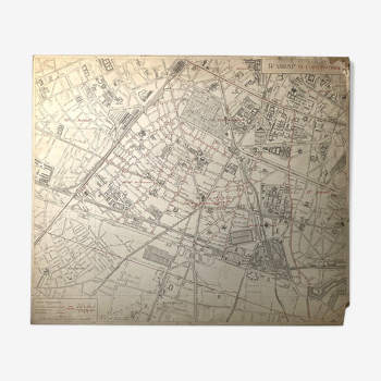 Old cardboard map of Paris - 14th Arrondissement