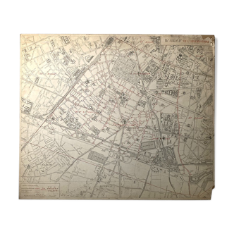 Old cardboard map of Paris - 14th Arrondissement