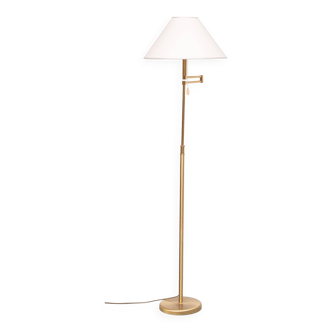Lampadaire à bras pivotant en laiton avec abat-jour années 1970