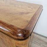 1940s Art Decò dressing table in blond walnut with sliding glass