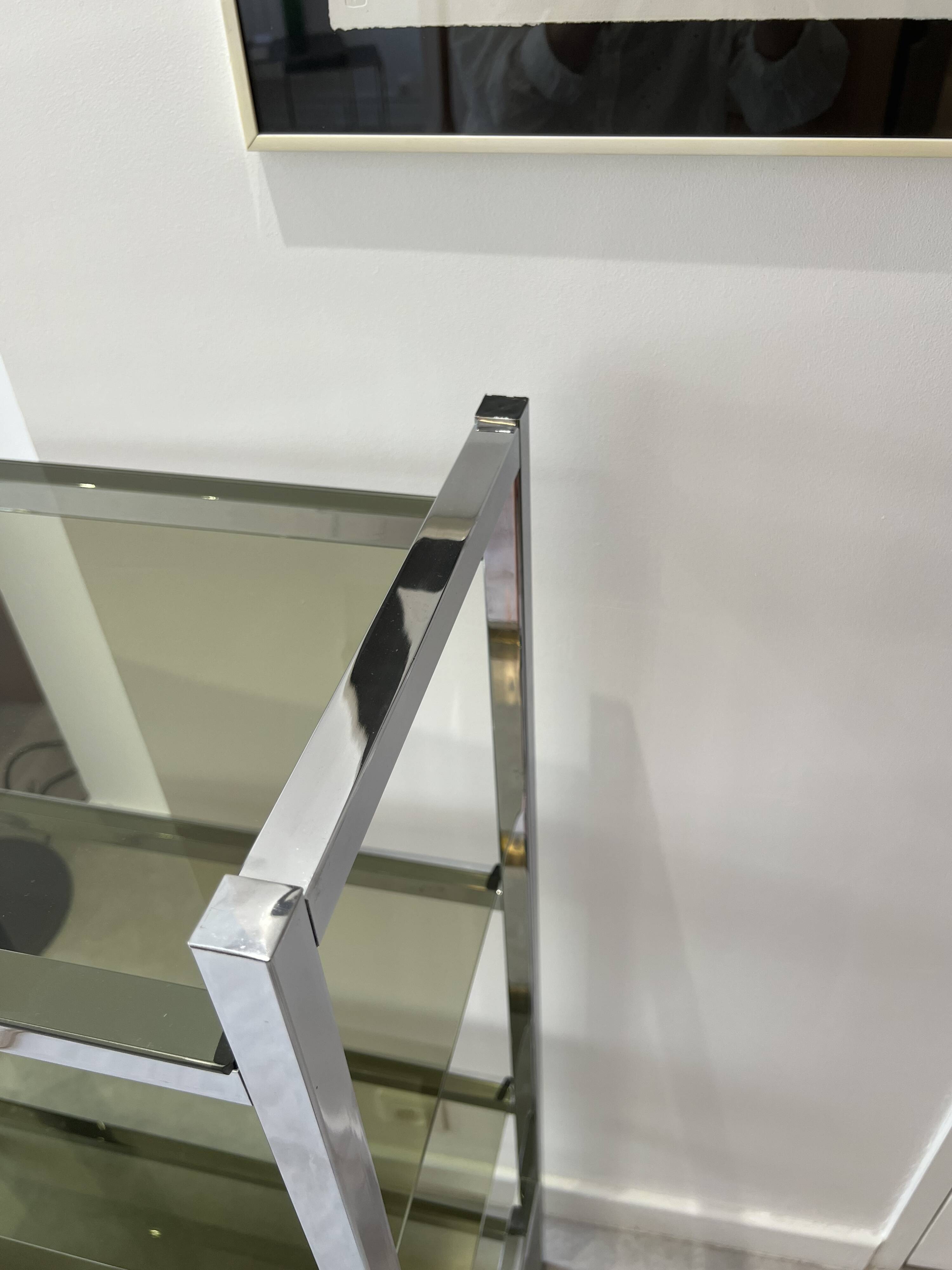 Chrome and smoked glass bookcase/shelf, circa 1970
