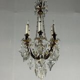 Gilt bronze cage chandelier decorated with cut crystal pendants circa 1900