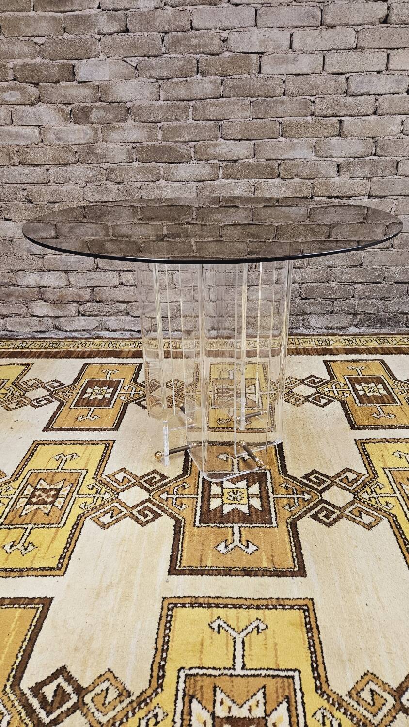 Table de salle à manger plexi verre fumé 1970 vintage