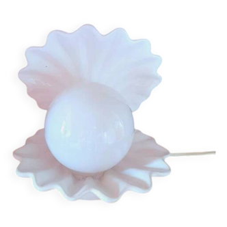 Lampe coquillage en céramique et opaline années 80