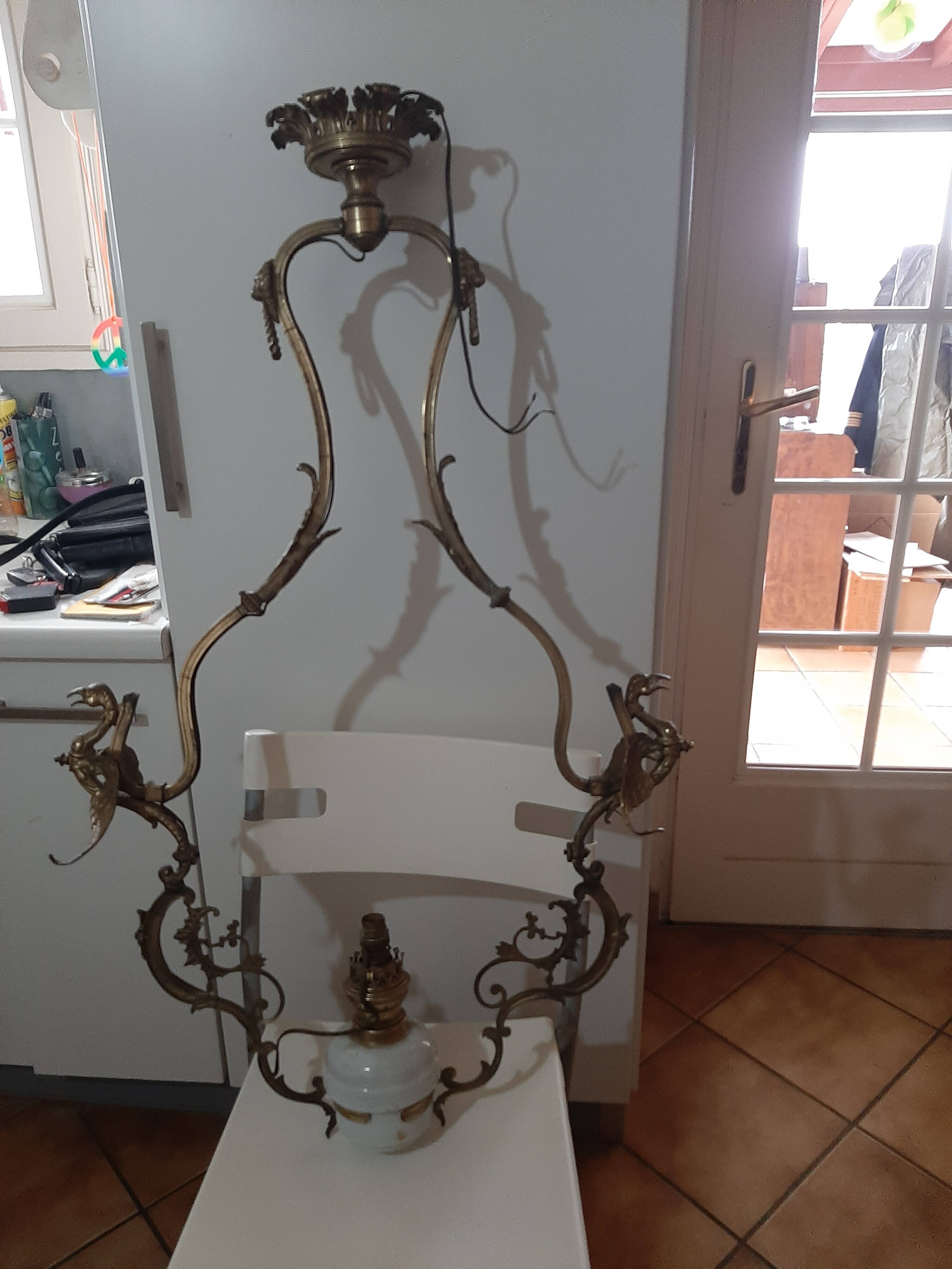 Bronze and Opaline Suspension Lyre - Napoléon III Style