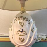 Old Moustiers ceramic lamp with white lamp shade
