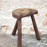 Vintage wooden tripod stool, mountain work, wabi-sabi, shepherd.