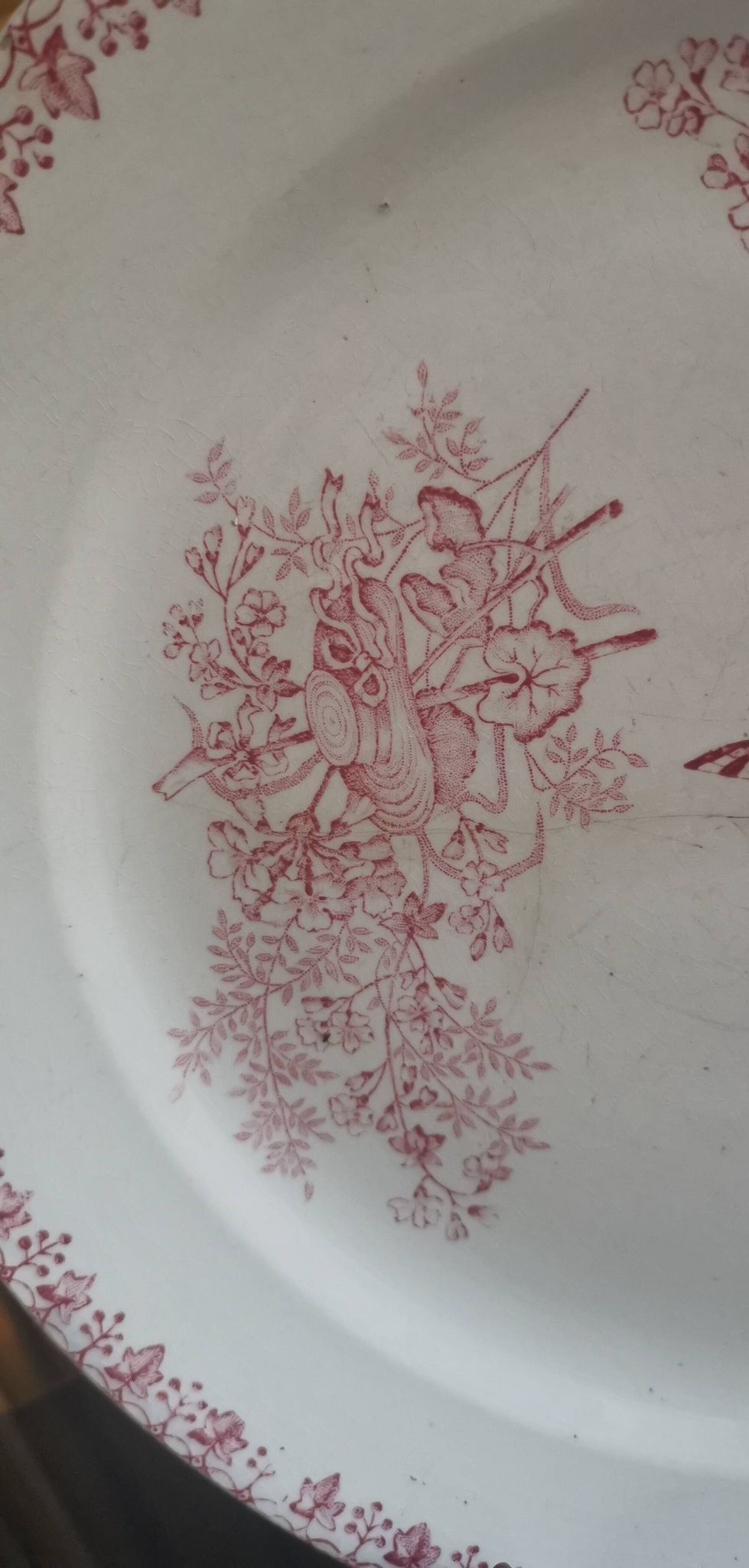 Flat round dish in pink iron earth Earthenware from Onnaing