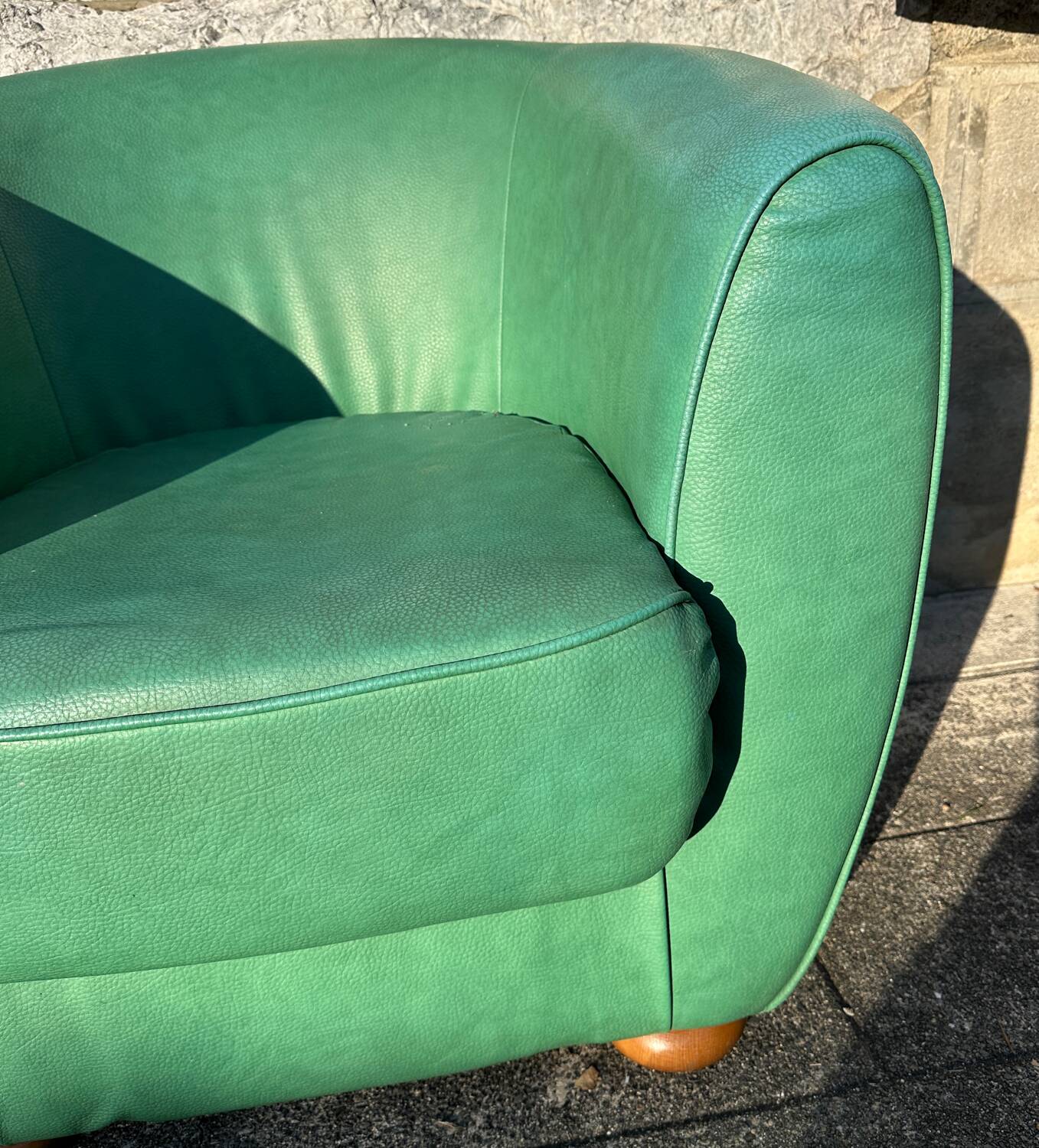 Vintage green leather club chair, antique green leather sofa.