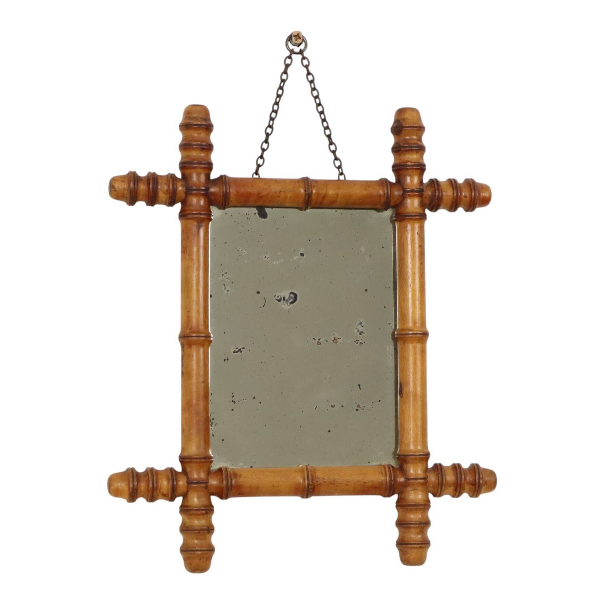 Antique Wooden Faux Bamboo Chinoiserie Mirror 40x34cm