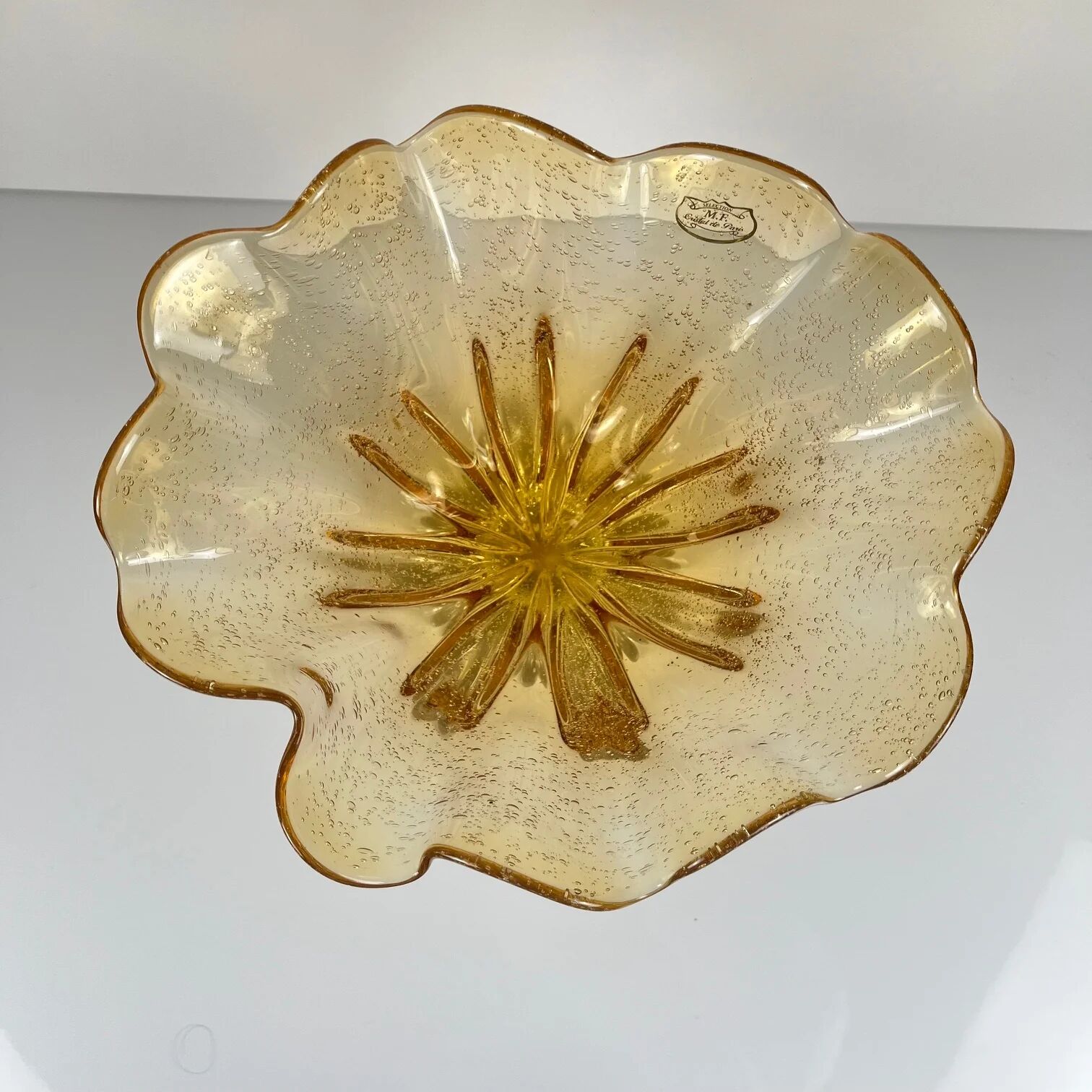 Amber glass bowl in Murano style, 1970, MF Cristal de Paris