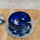 Vintage cobalt sugar bowl & chrome metal – pear shape