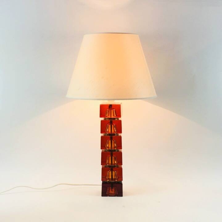 Large Mid-Century Scandinavian Art Glass & Brass Table Lamp by C.Fagerlund