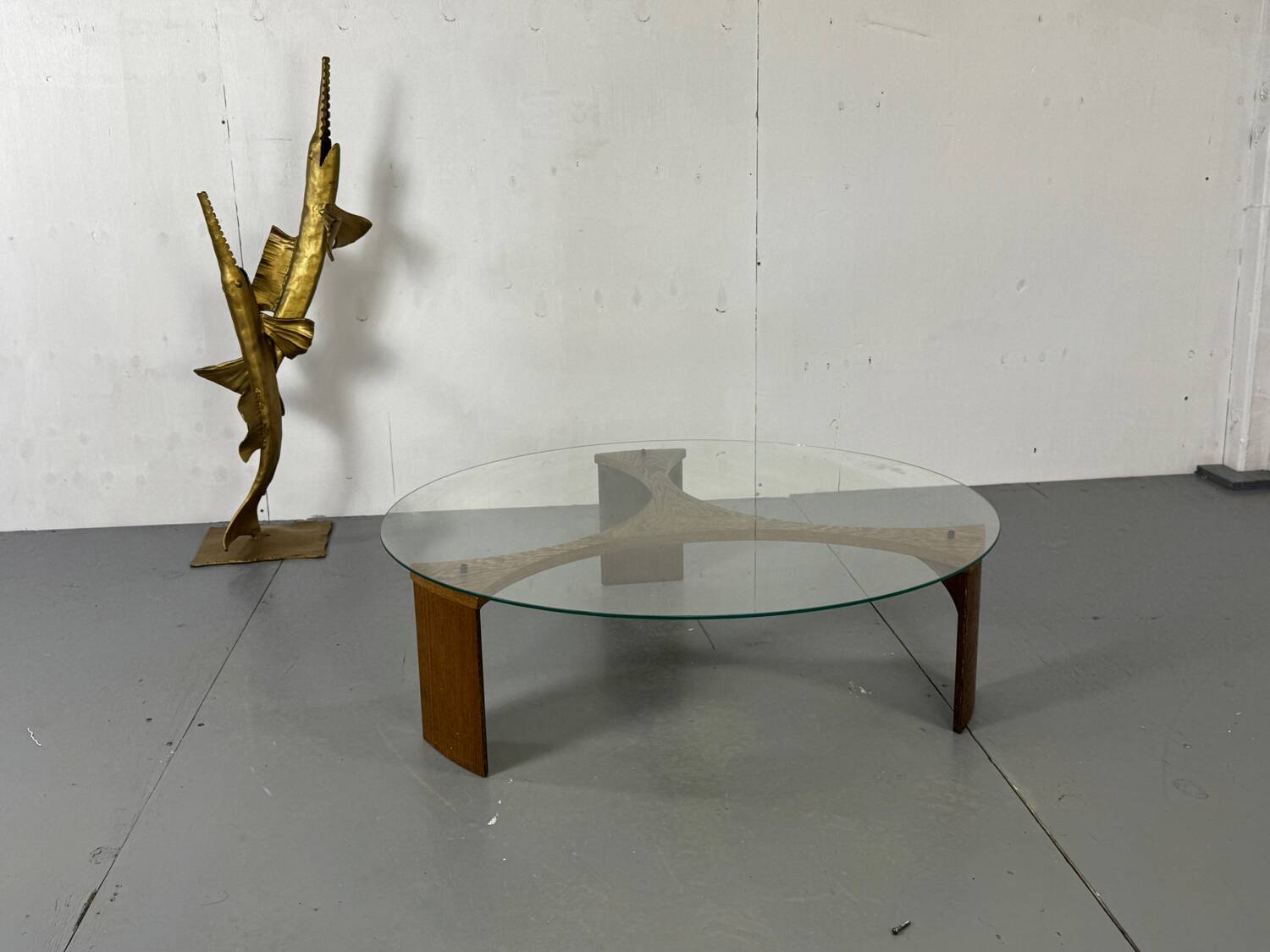 Mid-Century Modernist Wenge and Glass Round Coffee Table, 1970s