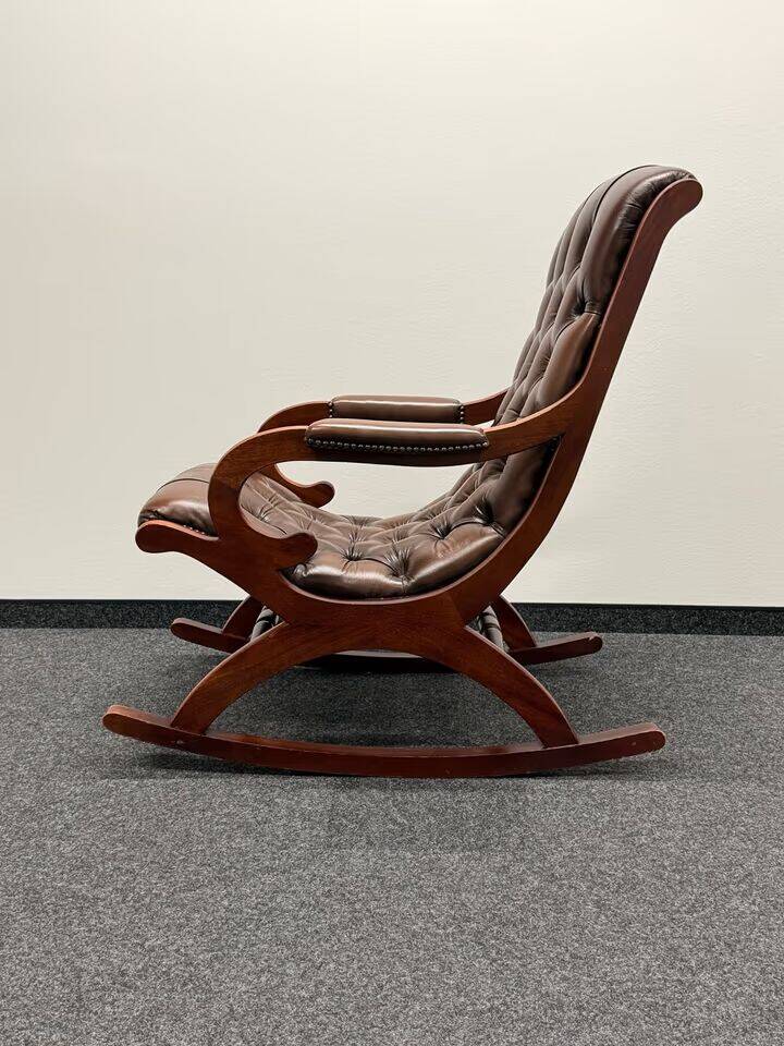 Chesterfield Brown Leather Rocking Chair