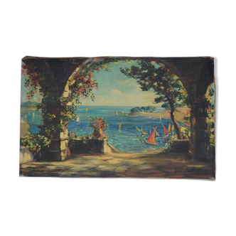Labonne géo né en 1887-  vue de la baie huile sur toile signée