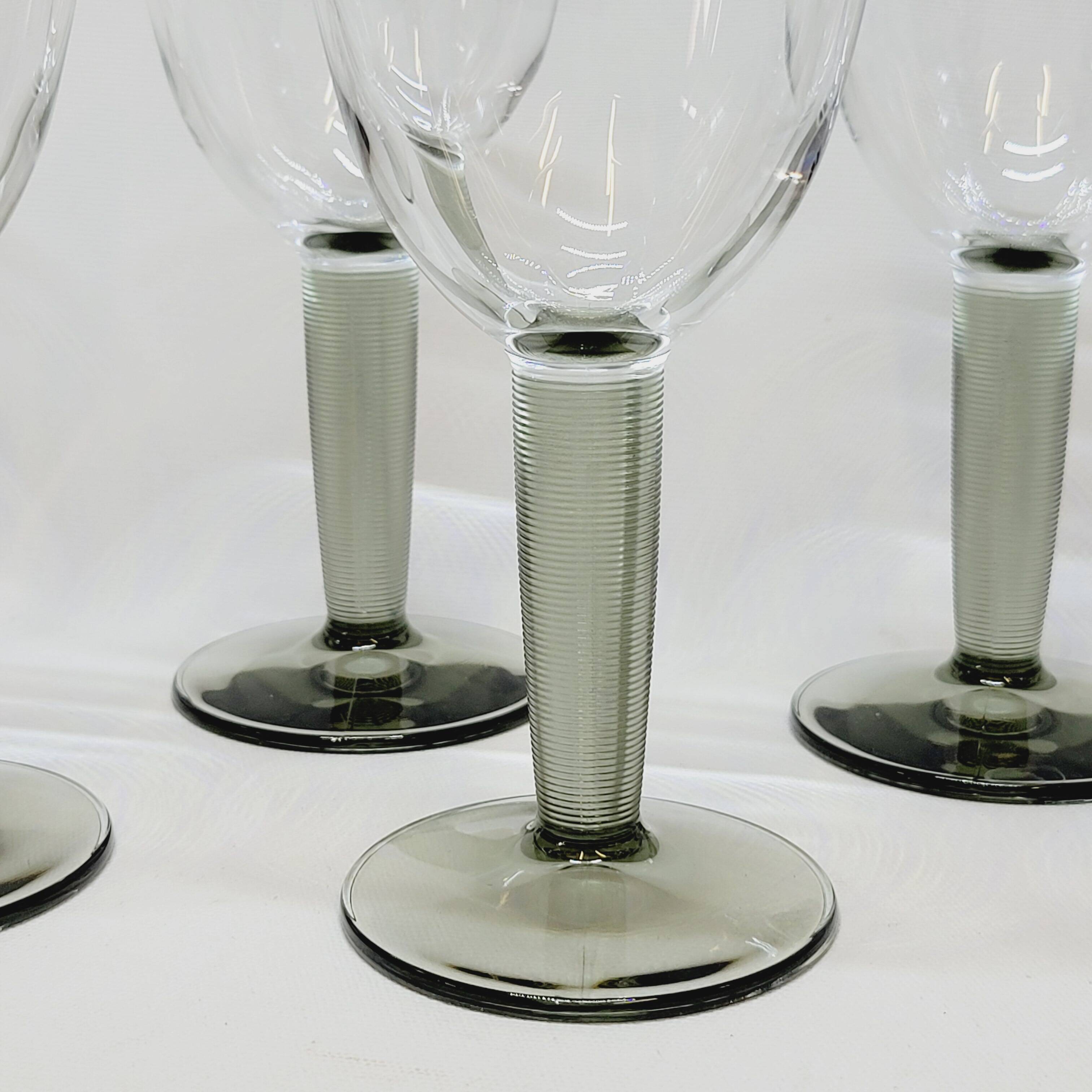 8 Bormioli Rocco Vintage Crystal Water Glasses with Grooved Grey Base