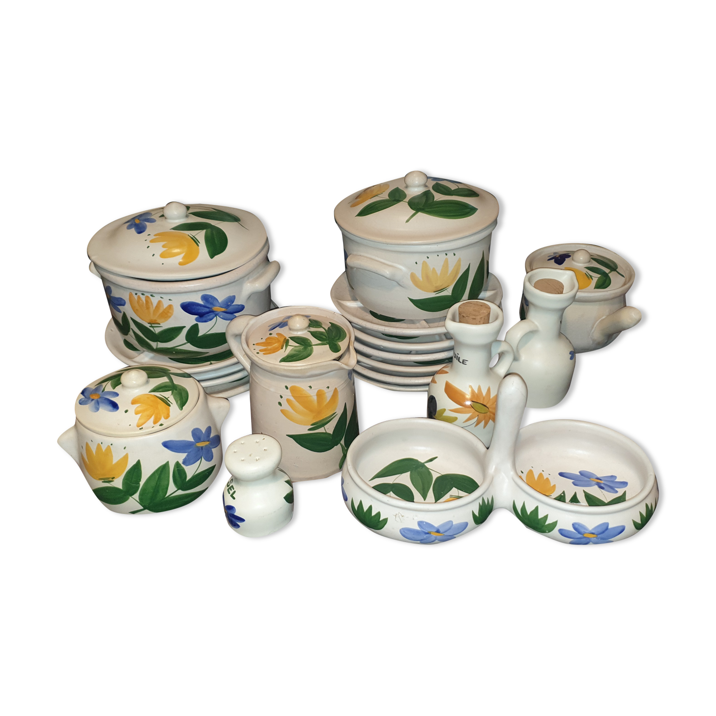 Earthenware service 1970 freehand painted decoration