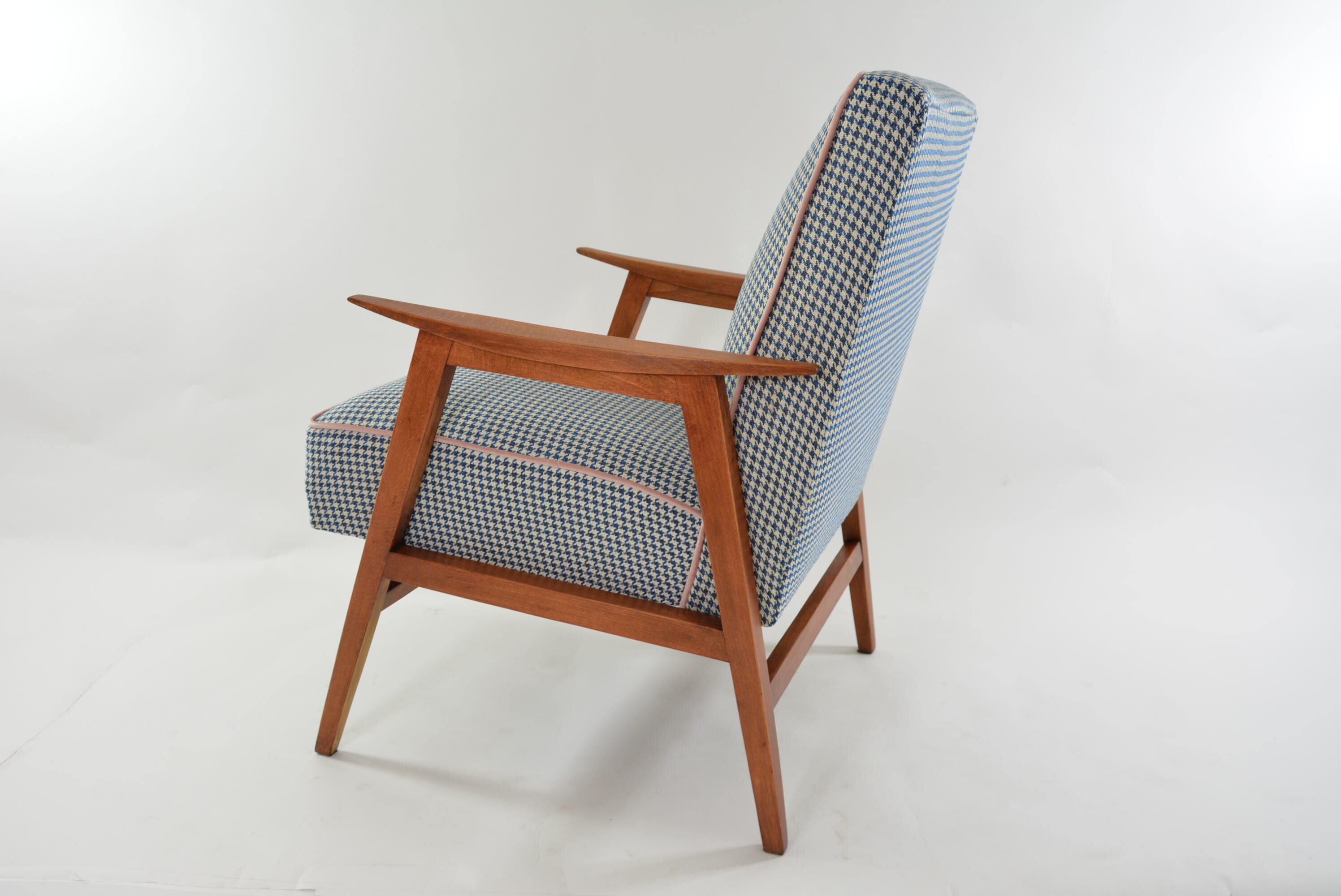 Fauteuil Lune pieds de poule bleu