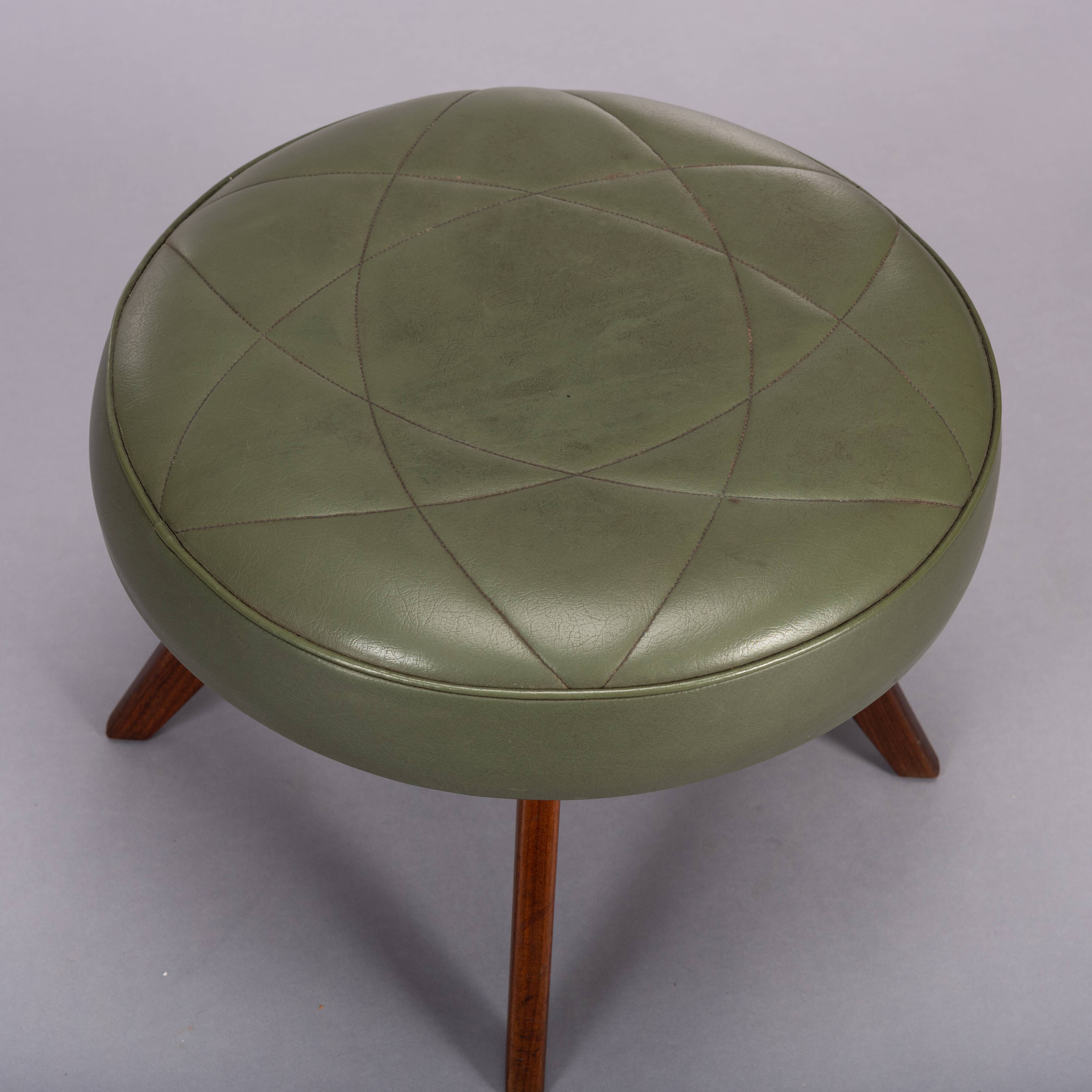 Vintage danish green leather stool, 1960s
