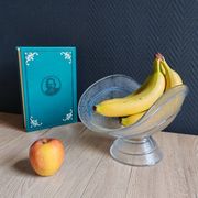 Large pressed moulded glass Art Deco blue frosted cup