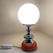 Vintage lamp opaline globe, wood turned orange and chrome 60s 70s