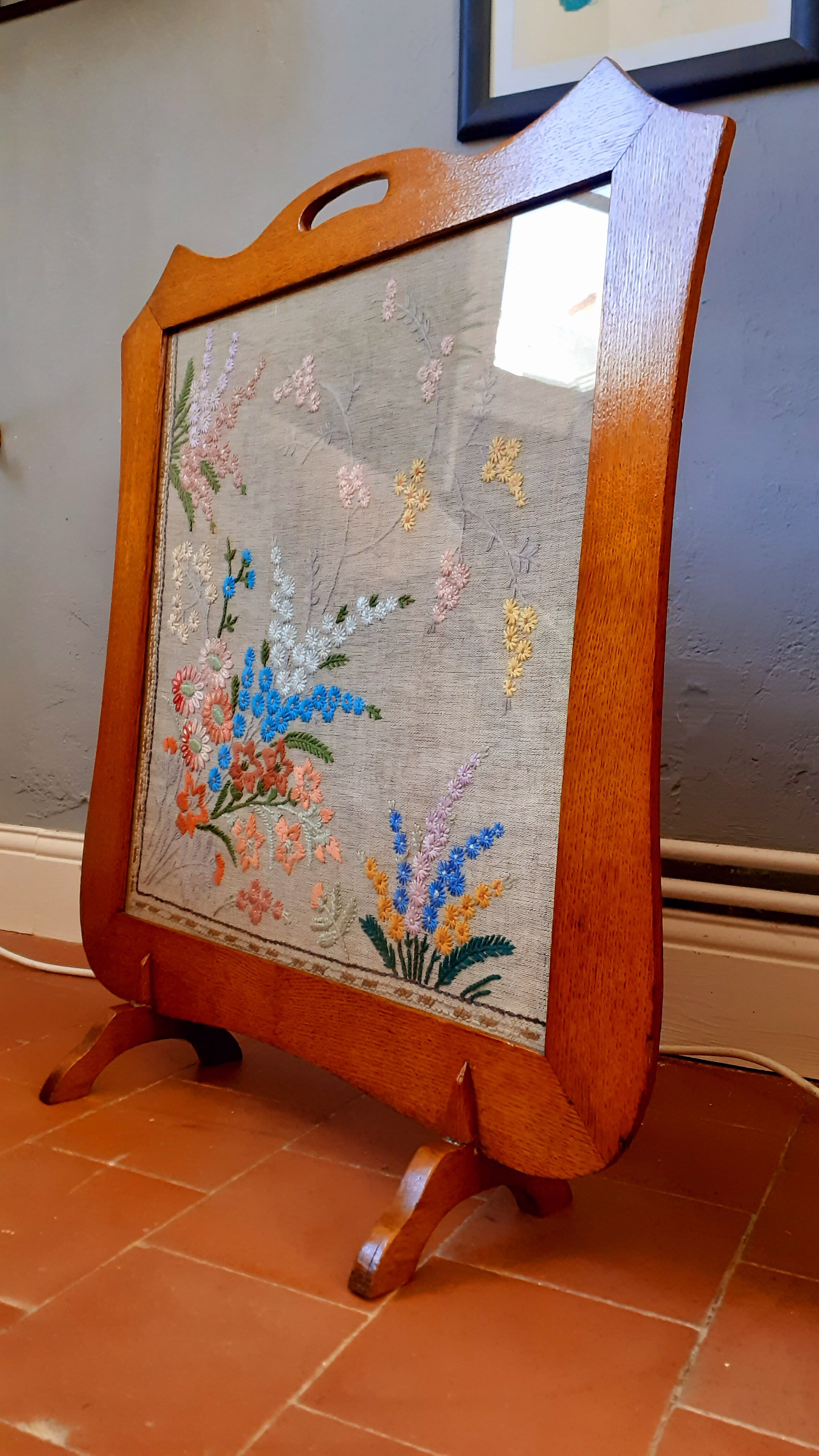 Firewall 50s, vintage solid oak and embroidery of flowers