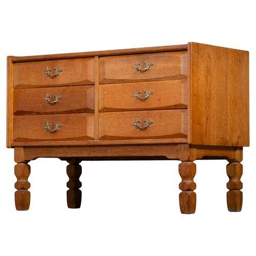 Brutalist Drawer Chest in Oak by Henning Kjærnulf, 1970s