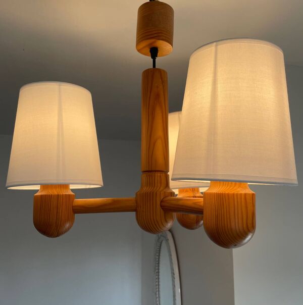 Lustre en bois de pin scandinave des années 70