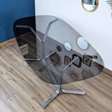 Large 70s dining table – chrome base and glass top