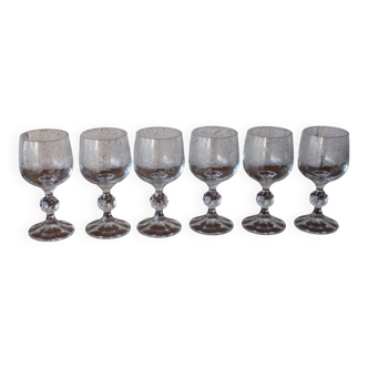 6 antique engraved crystal stemmed glasses