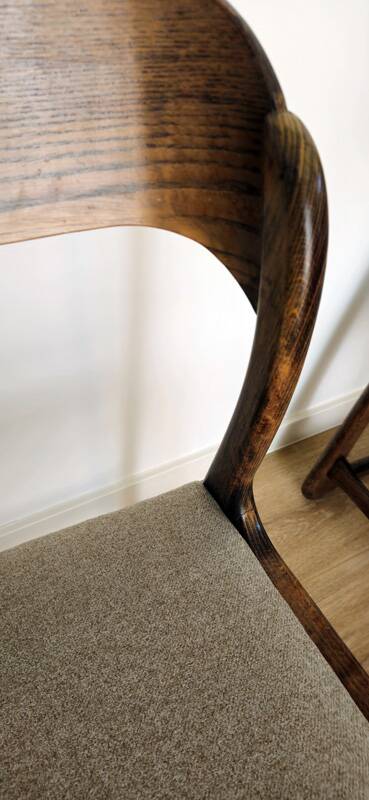 Set of 4 vintage Baumann "Sled" chairs in bent wood.