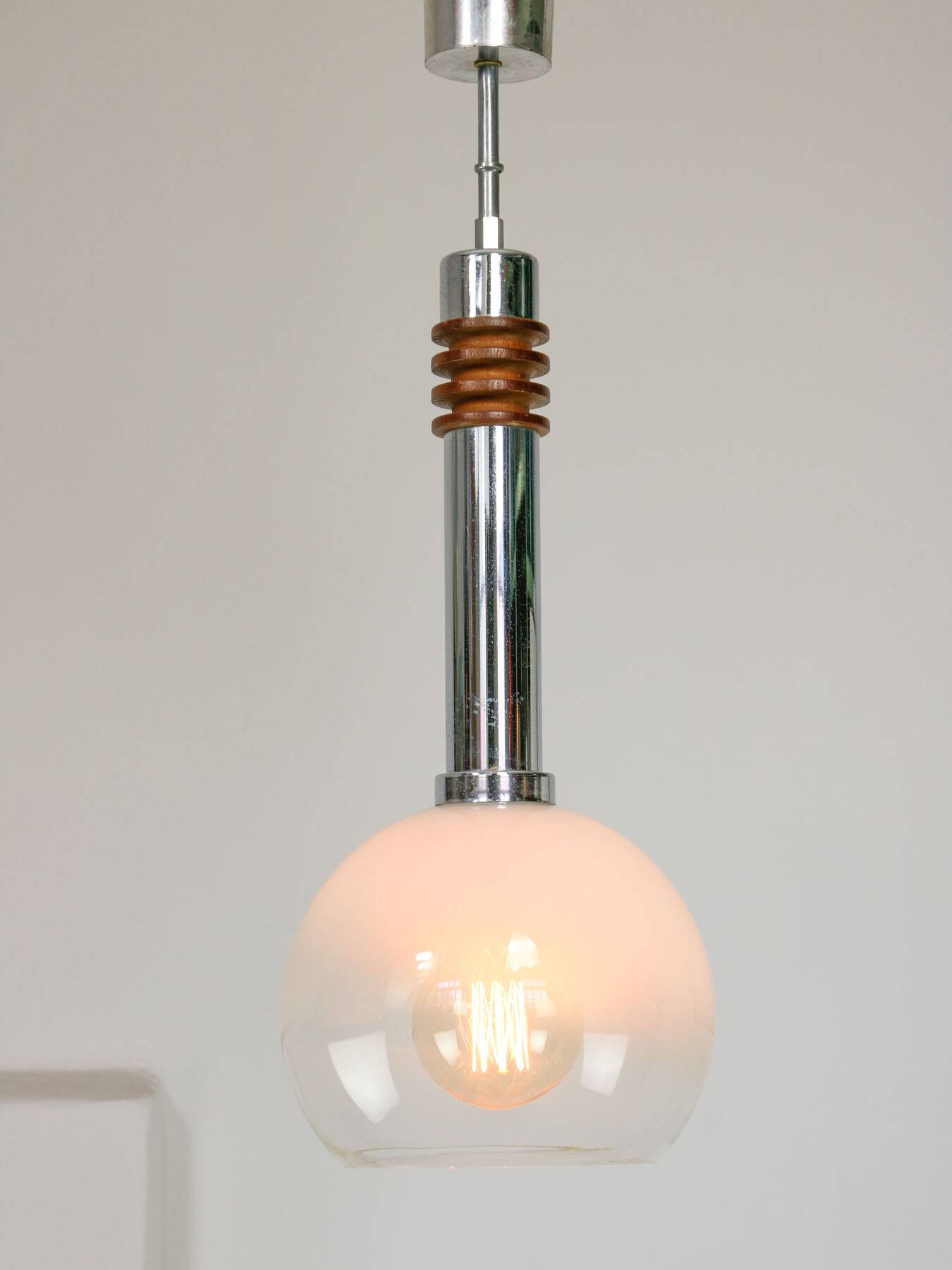 Vintage Italian Chrome and Glass Pendant Lamp