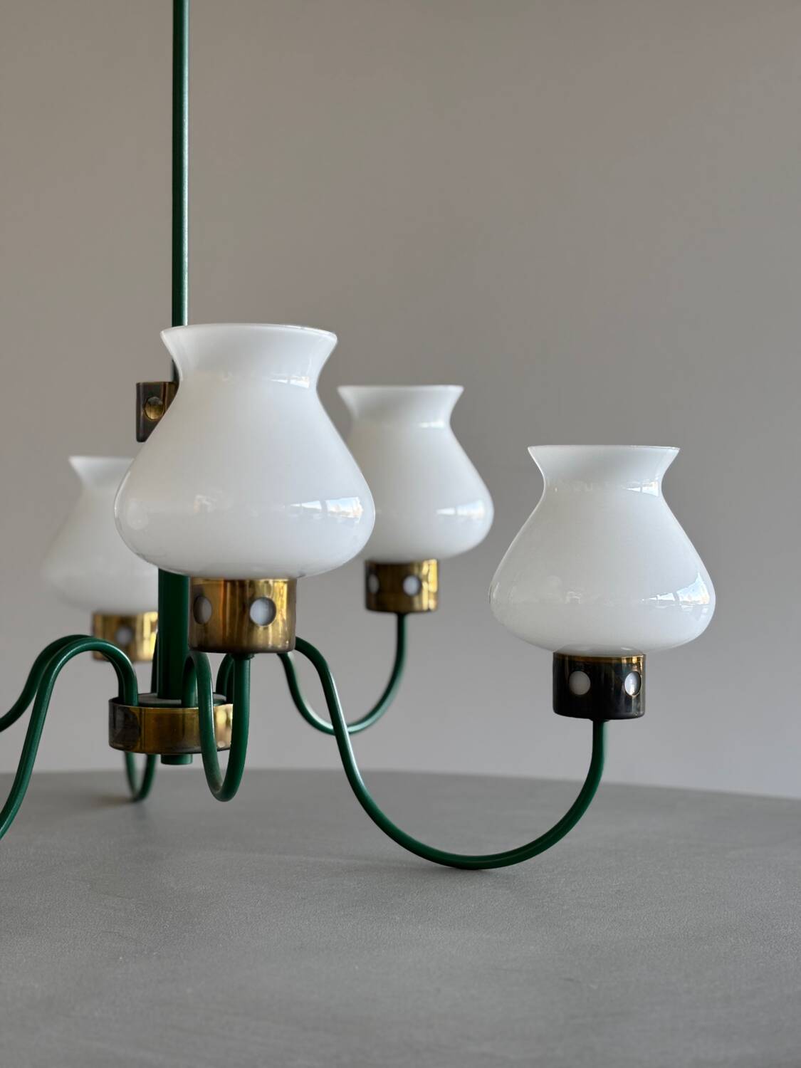 1960s vintage chandelier with opaline lampshade