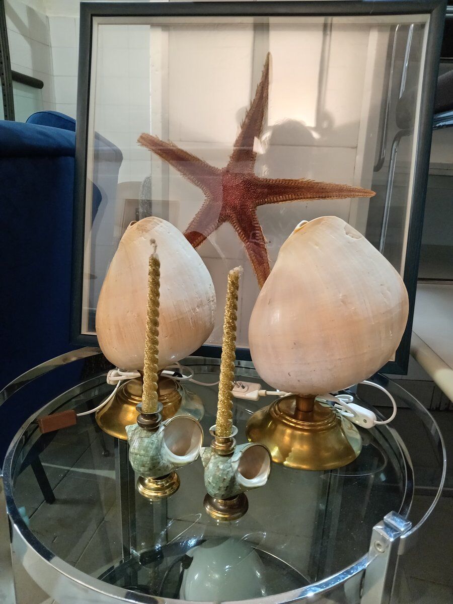 Shell candelabra, 1980s, set of 2