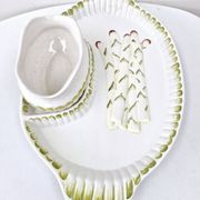Large Asparagus Dish With Vintage Ceramic Barbotine Saucepan