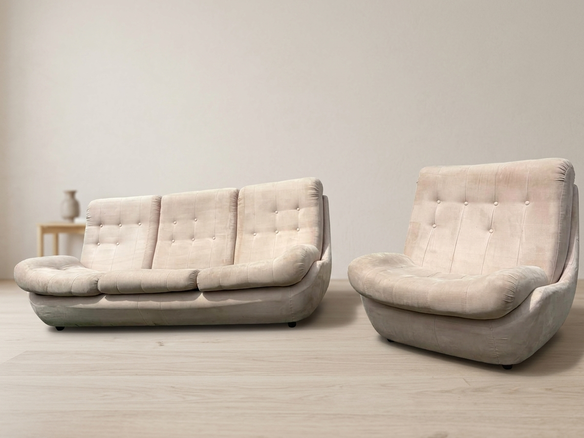 Atlantis seating set space age upholstered sofa & lounge chair by Jitona, 1970s Czechoslovakia