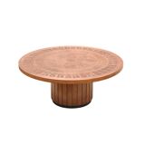 Round vintage brutalist coffee table by VAD Trævarefabrik with copper top