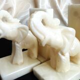 Pair of alabaster elephant bookends, library accessories