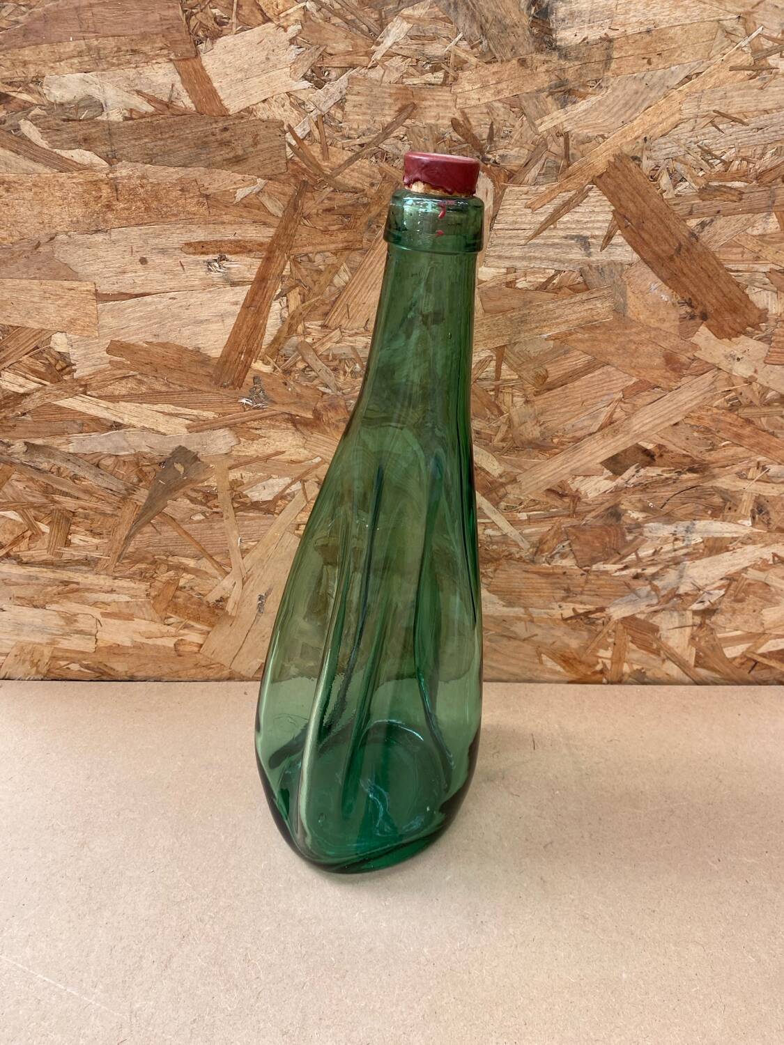 Antique Dame Jeanne Bottle Pressed Glass Green Transparent Vintage