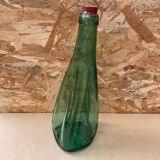 Antique Dame Jeanne Bottle Pressed Glass Green Transparent Vintage