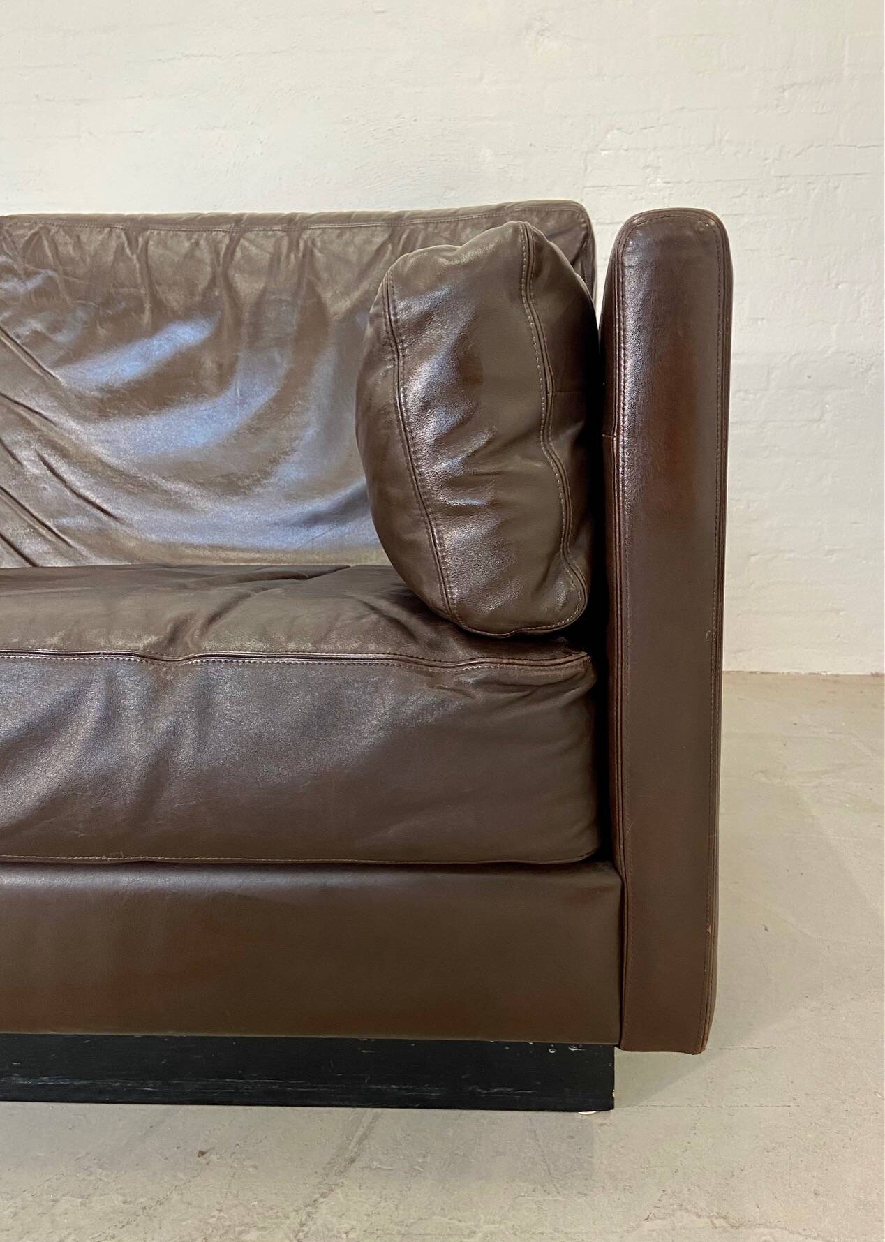 Vintage danish mid-century 3 person brown leather sofa by georg thams 1960s