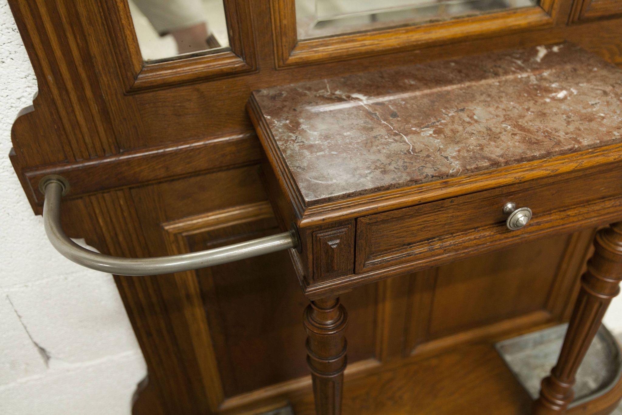 Napoleon III style walnut wardrobe, late 19th century, 3 mirrors, marble top, 8 coat hooks