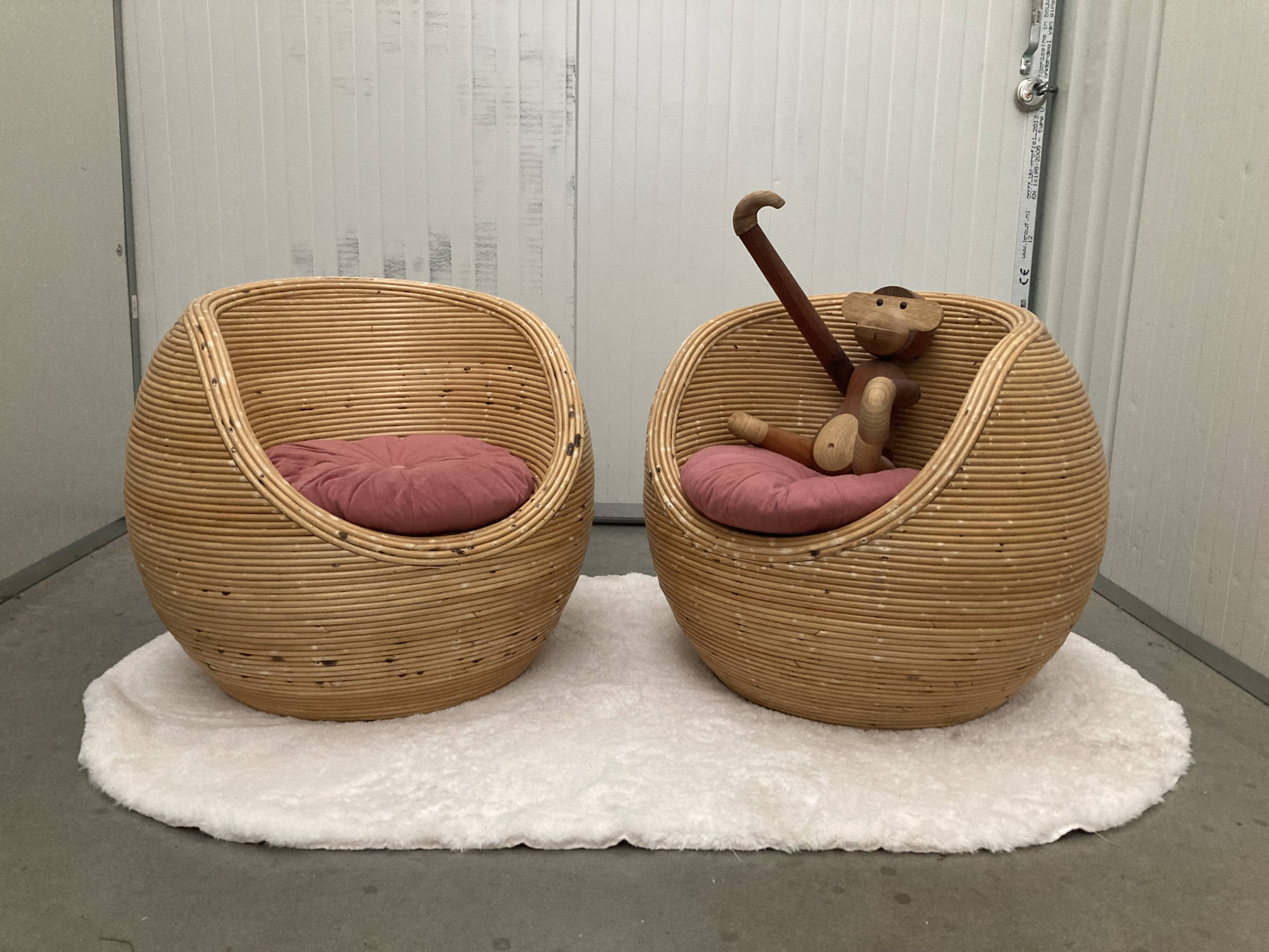 Set of Rattan Bamboo Kids Armchair Mid - Century Gabriella Crespi Style