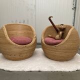 Set of Rattan Bamboo Kids Armchair Mid - Century Gabriella Crespi Style