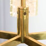 Lustre vintage par JT Kalmar / Vienne années 1960 / Blocs de verre dépoli et base en laiton du milieu du siècle